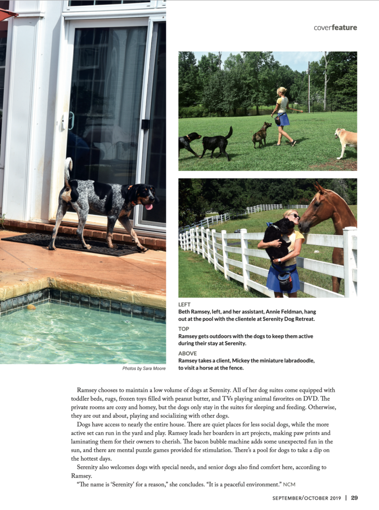 Newnan Coweta Magazine Article spotlights Serenity Dog Retreat with a three page article showcasing photos of our property.